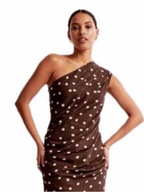Polka Dot Brown One-Shoulder Dress NWT - Tall medium